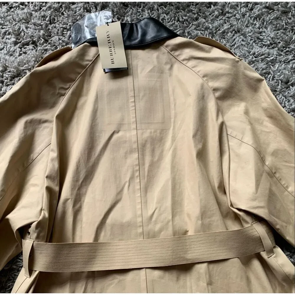 NEW NWT BURBERRY LONDON tan LEATHER COLLAR Trench Coat Jacket sz US 10 - Picture 8 of 15